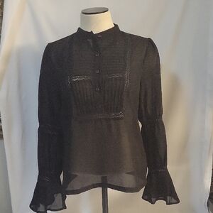 Chic Black Sheer Blouse with Button Detail